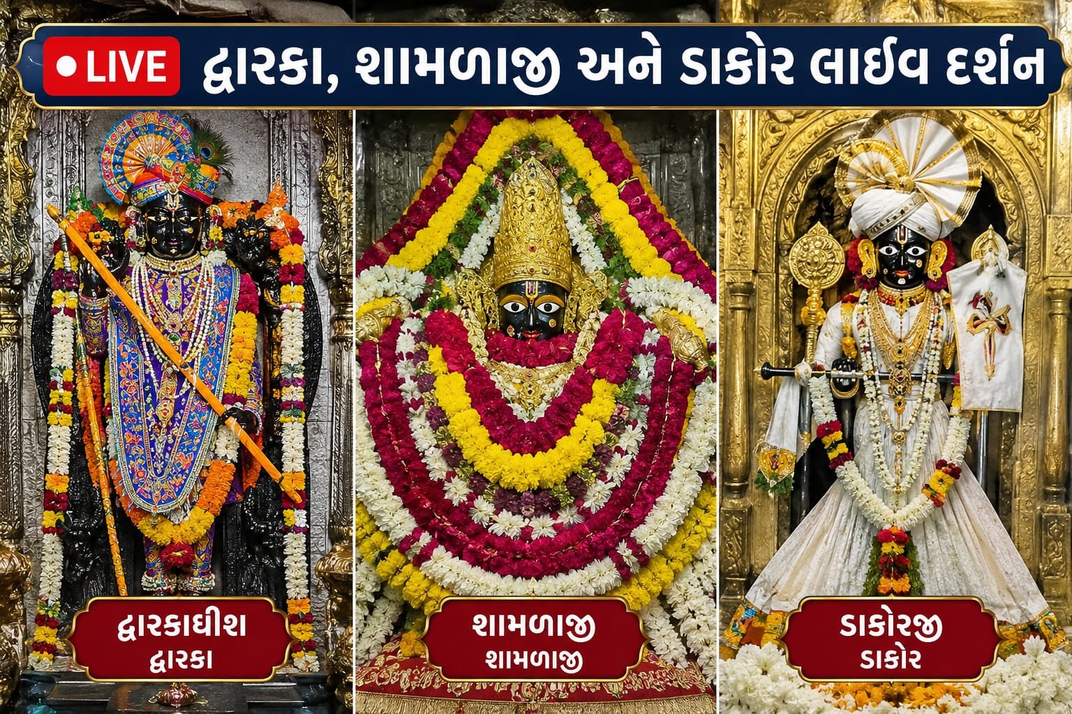 Dwarkadhish Live Darshan: દ્વારકા, શામળાજી અને ડાકોર લાઈવ દર્શન