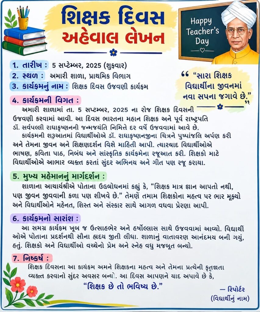 શિક્ષક દિવસ ઉજવણી 2026 – શાળાનો કાર્યક્રમ અને શિક્ષકોનું સન્માન
