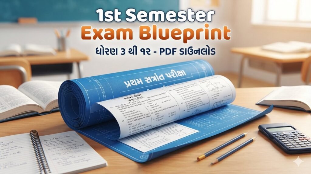 પ્રથમ સત્રાંત પરીક્ષા બ્લ્યુ પ્રિન્ટ PDF ડાઉનલોડ ૨૦૨૬ | Std 3 to 8 1st Semester Exam Blueprint