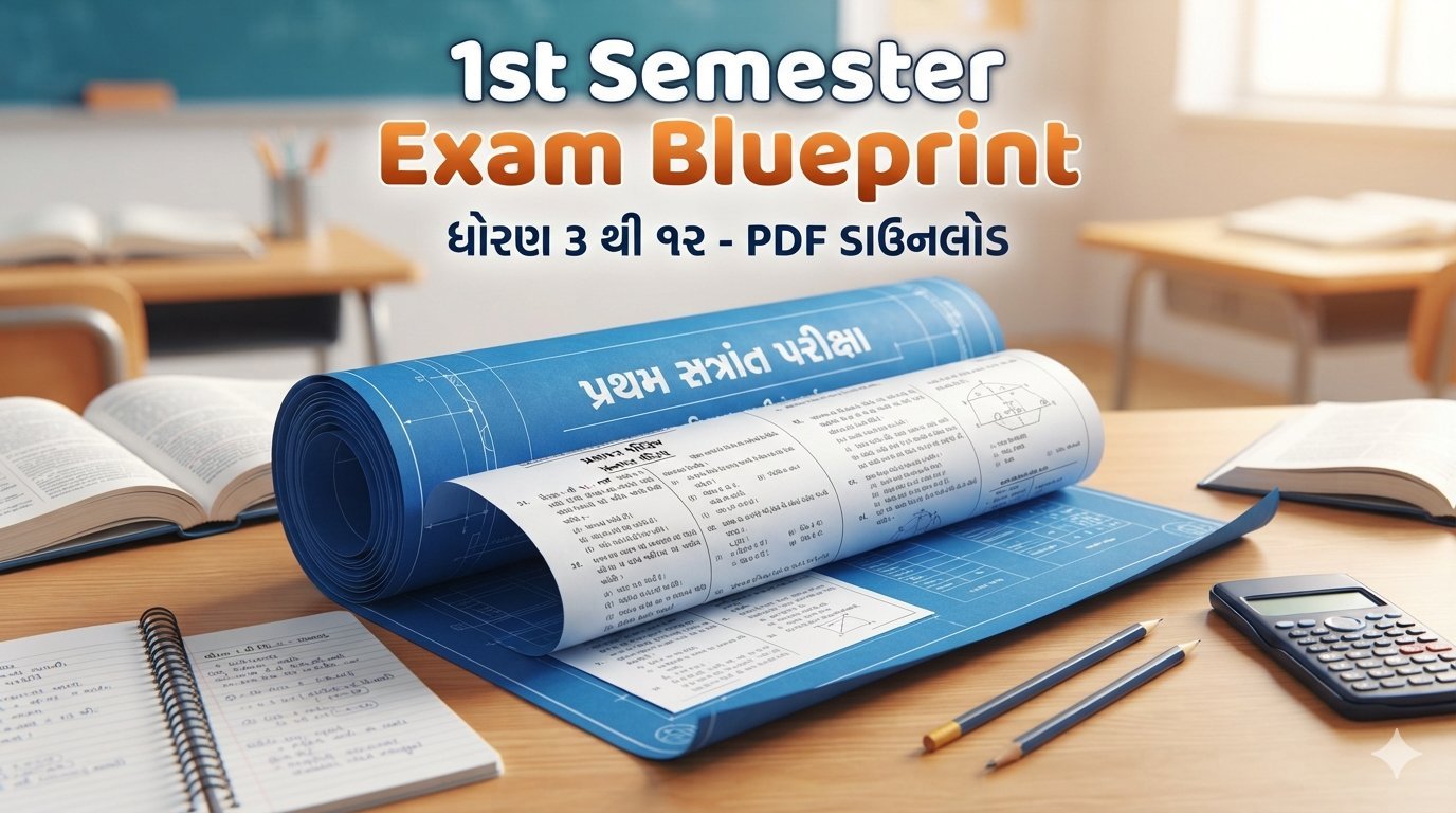 પ્રથમ સત્રાંત પરીક્ષા બ્લ્યુ પ્રિન્ટ PDF ડાઉનલોડ ૨૦૨૬ | Std 3 to 8 1st Semester Exam Blueprint